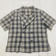 GU チェック柄 半袖ダブルブレストシャツ　　羽織り　オフィス　着回し457