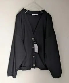 新品大きいサイズTYTYCLAPPY黒サーマルワッフルVカーディガンLL