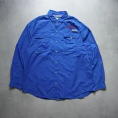 コロンビア PFG 企業ロゴ刺繍 長袖 フィッシングシャツ XL 青 テック系のサムネイル