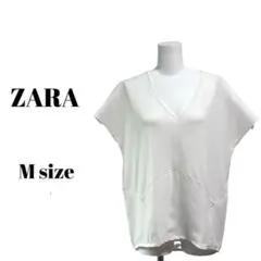 ZARA W/Bcollection Vネック異素材切り替えトップスホワイト Mのサムネイル