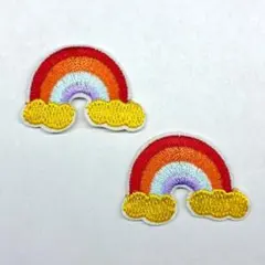 2個セット 刺繍ワッペン 虹 雲 カラフル 小さい 空 ［HARE］SR007