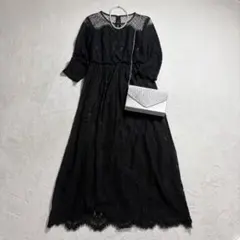 ラシェルコート/レースワンピース/ロング丈/シアー/ドット/フォーマル/黒/38