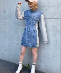SPIRAL GIRL スウェット切替えデニムジャケットワンピース♡