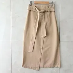 ZARA ベルト付き ラップ風 タイトスカート ベージュ アシンメトリー XSのサムネイル