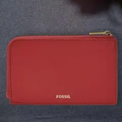 【新品未使用】FOSSIL カードケース レッド シンプル レザー ジップ
