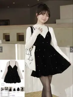 ビジューベロアミニワンピースxボトルネックトップスセットアップ[at2567]