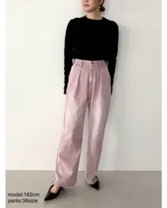 最終価格【YENN】ハイライズタックワイドパンツ／ピンク38