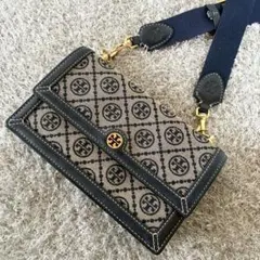 ✨美品✨トリーバーチ　Tモノグラム ジャカード ショルダーバッグ　トリーネイビー