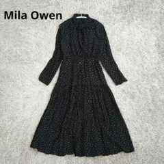 Mila Owen ミラオーウェン ボウタイロングワンピース ドット マキシ 黒