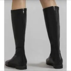 ブラック ロングブーツ ストレッチ バックファスナー