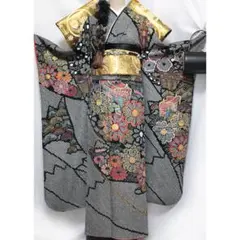 美品】振袖6点セット167cm◇正絹灰色グレー系成人式前撮りフルセット 