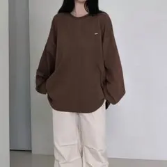ISAY ロゴ 長袖 Tシャツ ブラウン オーバーサイズ