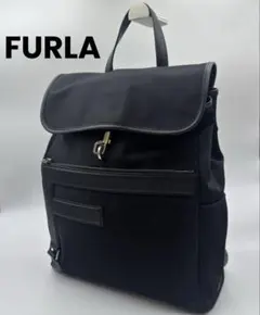 【新品】　フルラ　リュック　バックパック　ロゴ　レザー　希少　大容量　黒