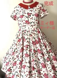 花柄全円ピンクサーキュラーワンピースオールディーズロックンロールロカビリー オーダー 花柄ピンクサーキュラーワンピースオールディーズロック