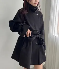 2way/スタンドカラーミドルコートS ブラック