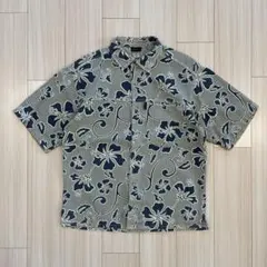 希少 90s USA製 グラミチ 総柄シャツ M ハイビスカス ビンテージ 紺のサムネイル