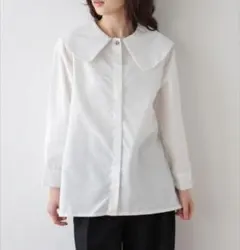 ホワイト 長袖 大きな襟 シャツ