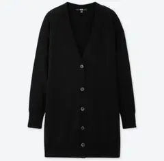 ユニクロ　エクストラファインメリノ　Vネック　ロングカーディガン　ブラック　M