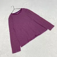 EK3965【ランズエンド】ロンT カットソー【L】ボーダー パープル コットン