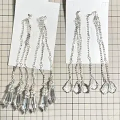 ロングピアス　クリスタルドロップ型　2セット　約15cm
