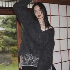 hellam ミックスジャギーvネックカーディガン　チャコール　グレー