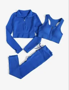 ♦️青 リブ編み トレーニングウェア ヨガ ランニング セットアップ♦️