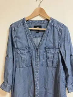訳あり　ノーカラーデニムシャツ　ワンピース　H&M
