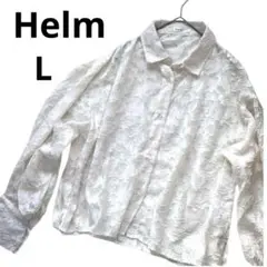 Helm　シャツブラウス長袖　レース　花柄　トップス　Lサイズ　ホワイト　白