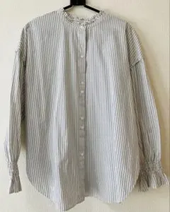 シップス　ストライプ 長袖シャツ フリル襟　ブラウス