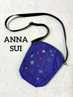 ANNA SUI 刺繍 ミニショルダーバッグ ナイロン パープル