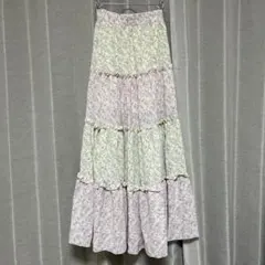 SHEIN 花柄　ロングフレアスカート　フリル　つぎはぎフラワー　XXS