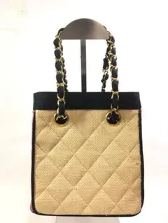 シャネル　ストロー　バイカラー　ミニ　ハンドバッグ　ポーチ