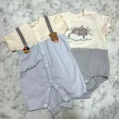 ストライプロンパース エレファント刺繍