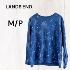 Lands' End 花柄リラックスフィットTシャツ M/P 長袖 ブルー