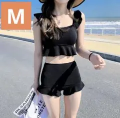 【現品限り】水着　ビキニ　タンキニ　セパレート　黒　着痩せ　ハイウエスト　M