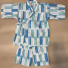 美品　子供用甚平 青と緑の幾何学模様 130センチ
