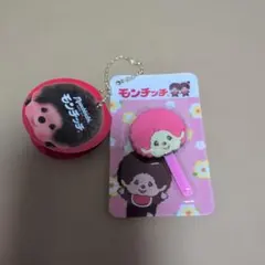 モンチッチ 　棒付きフェイスチャーム　ピンク 　キーホルダー