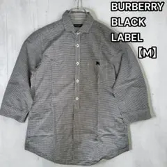 美品★BURBERRY BLACK LABEL 七分袖 シャツ チェック 麻M