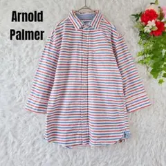 【アーノルドパーマー】袖2wayマルチボーダーシャツ　M　ロゴ刺繍　綿100%