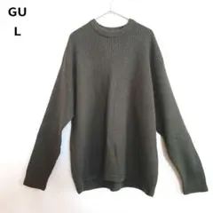 GU 지유 와플 크루넥 스웨터 카키 XL 남성 큰 느긋하게