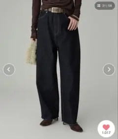 BABYLONE バレルレッグデニムパンツ　ネイビーのサムネイル