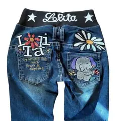 Y2K✨LOLITA ロリータ ダメージ加工デニム アニマル 刺繍ワッペン XS