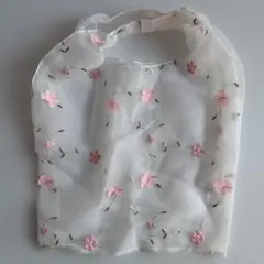 美品　刺繍　花柄　シフォン　エコバッグ