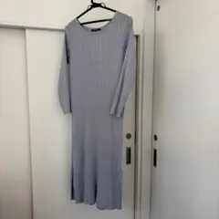 one way リブニット長袖ワンピースライトグレー