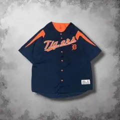 MLBベースボールシャツ タイガース ヴィンテージノーカラー半袖シャツ ネイビーのサムネイル