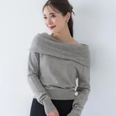 Coca オフショルニットセーター 長袖 （グレー）