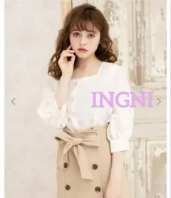 イング　未使用　ブラウス　パールボタン　スクエアネック　レース