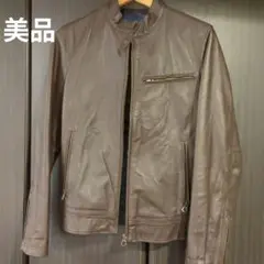 シワ加工　ブラウンレザーシングルライダースジャケット　アーバンリサーチ