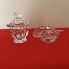 ガラス製 シュガーポットと小皿セット