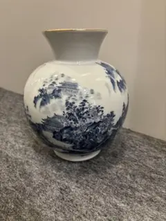 青白色 陶器 花瓶 山水画風